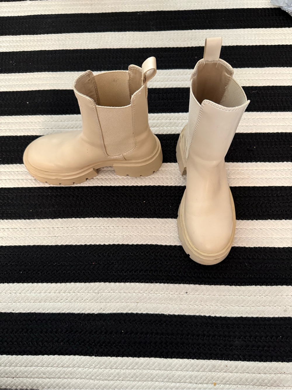 H&M Cream Chunky Chelsea Lug Boots